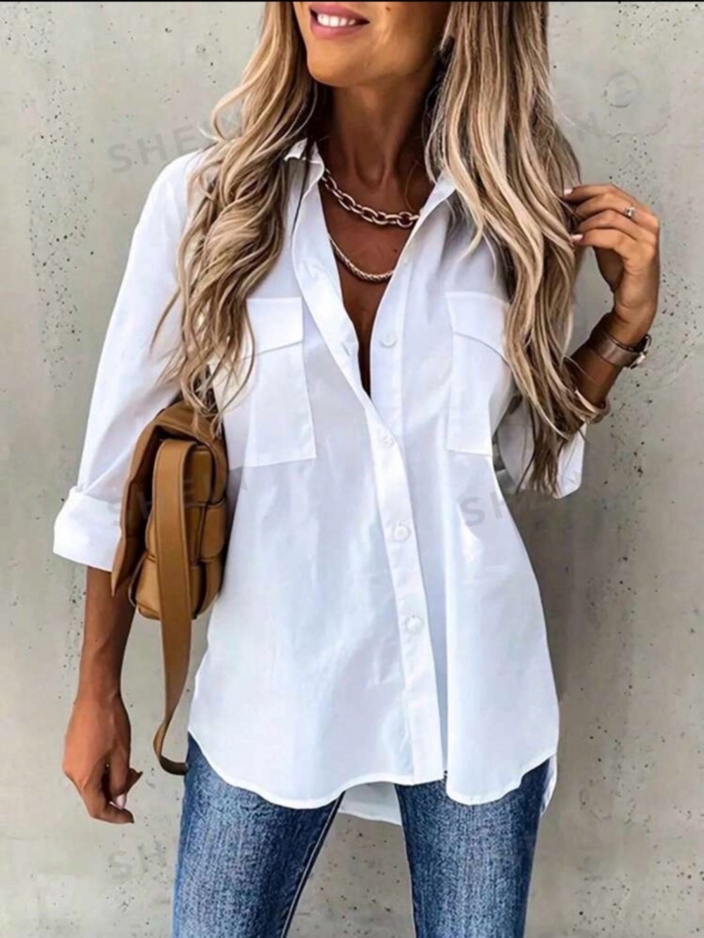 SHEIN White Relaxed Button-Down Shirt